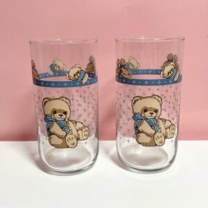Vintage retro tall teddy bear drinking glasses